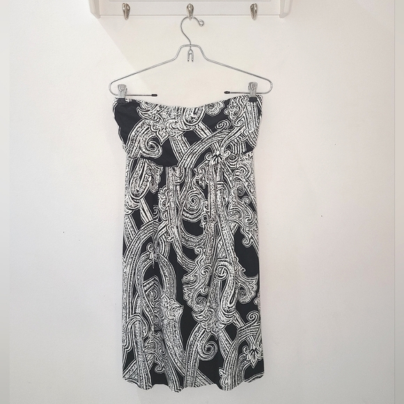 Soma Dressed Up Casual Strapless Dress in Black Column Paisley Sz Med - Picture 3 of 11